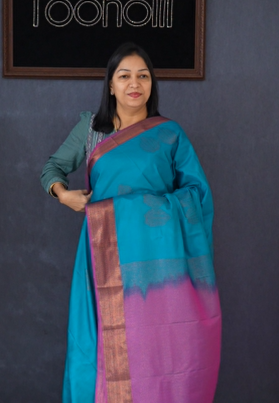 Semi Silk Saree -Happy blue to pink color Search code 1539