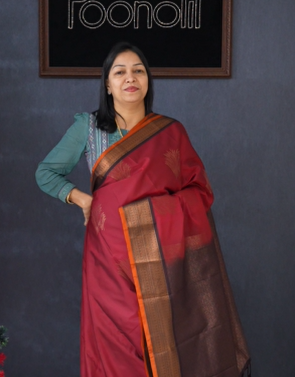 Semi Silk Saree -Kanchi maroon to Coffee brown   color Search code 1541