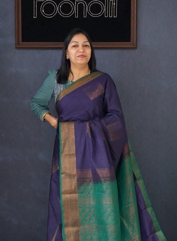 Semi Silk Saree -Navy blue to green  color Search code 1543