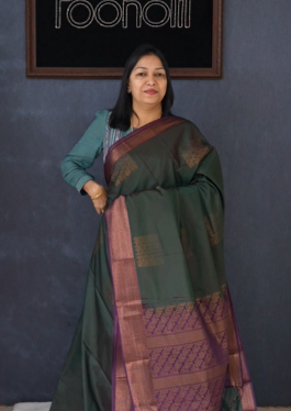 Semi Silk Saree -Bottle green to purple  color Search code 1545