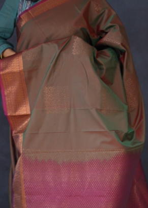 Semi Silk Saree -Bottle green to purple dual color   Search code 1546