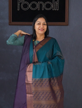 Semi Silk Saree -Torques blue to purple color   Search code 1547