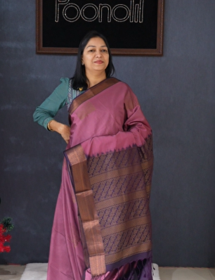 Semi Silk Saree -Lavender pink to purple color   Search code 1548
