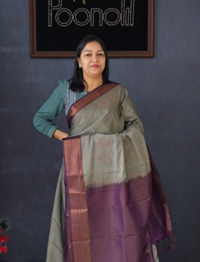Semi Silk Saree -Dusty gray to purple Search code 1550