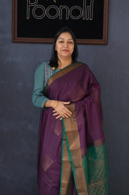 Semi Silk Saree - purple to green Search code 1551