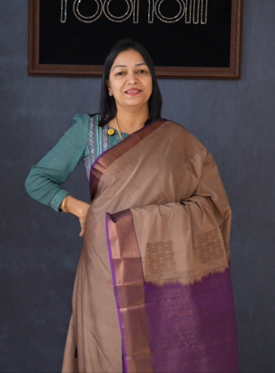 Semi Silk Saree -Brown to purple  Search code 1556