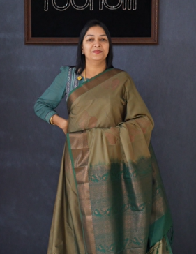 Semi Silk Saree -Olive green to purple Search code 1557