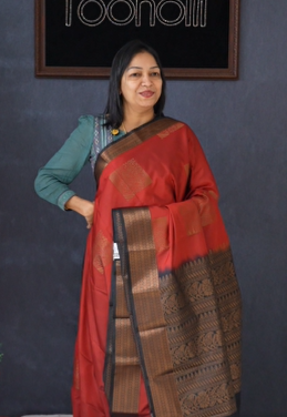 Semi Silk Saree -Maroon to black  Search code 1558