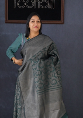 Semi Silk Saree -Green  Search code 1561