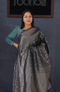 Semi Silk Saree - Elephant gray shade Search code 1566