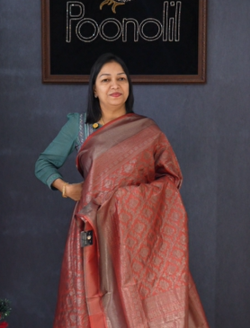 Semi Silk Saree - Brick shade Search code 1567
