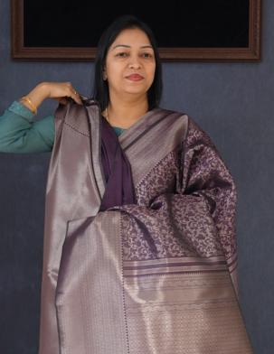 Semi Silk Saree - Purple  shade Search code 1569