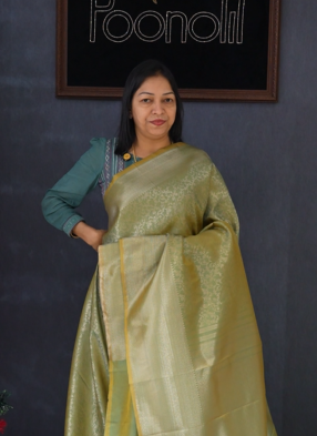Semi Silk Saree - Leaf green   shade Search code 1570