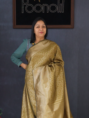 Semi Silk Saree - Mehndi green   shade Search code 1571