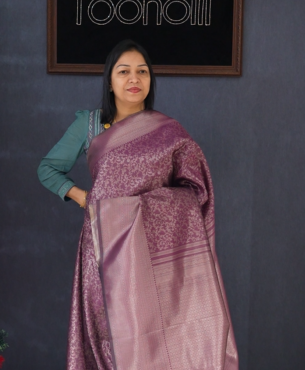 Semi Silk Saree - Wine shade Search code 1572
