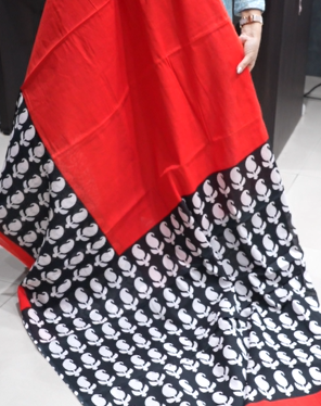 Cotton  Saree-Red and Black Search code 8001