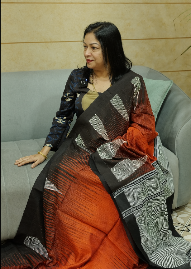 JUTE LINEN SAREE  - burned orange color Search code 9990