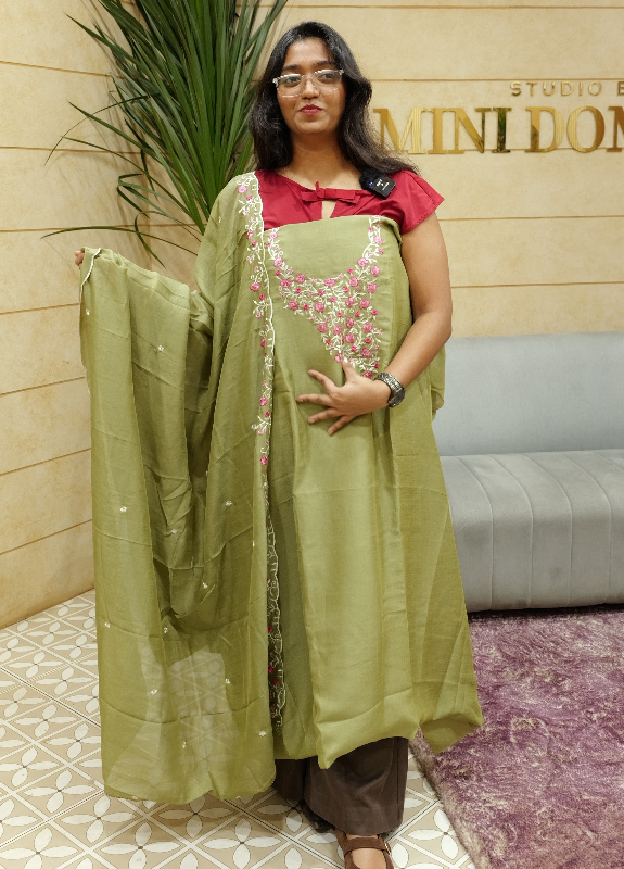 UNSTITCHED SALWAR  SUIT SET - Pista green shade Search code 2007