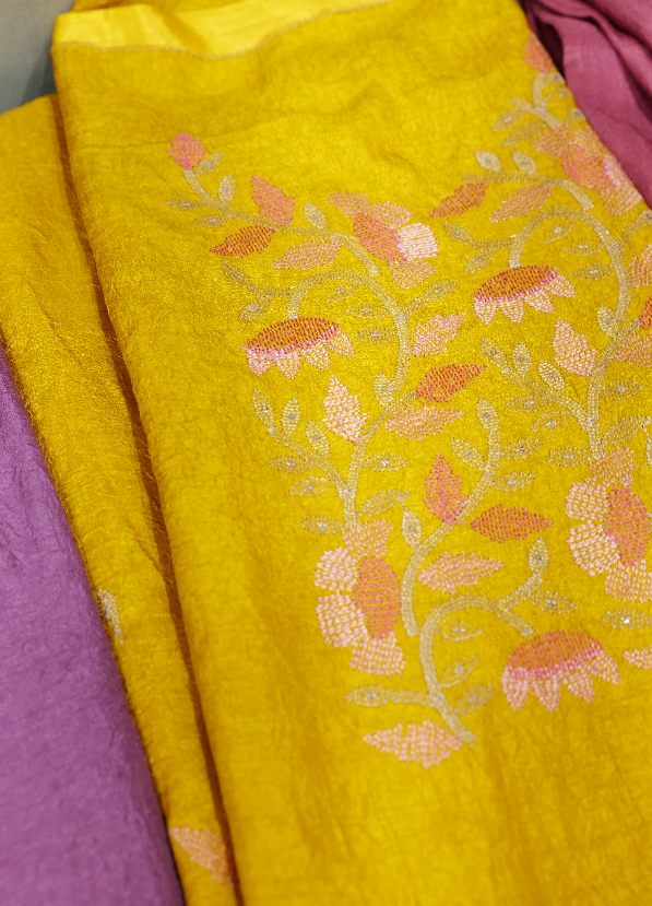 UNSTITCHED SALWAR  SUIT SET - Mustard yellow shade Search code 2011