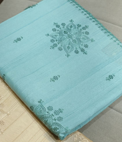 Semi Silk Saree - blue color shade Search code 3204