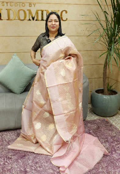kota tissue Saree -Peach pink shade Search code 7004
