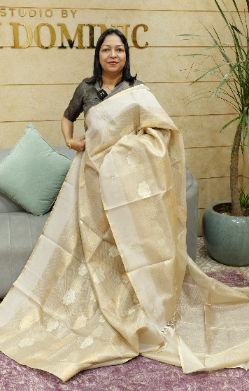 kota tissue Saree - Ivory  shade Search code 7005