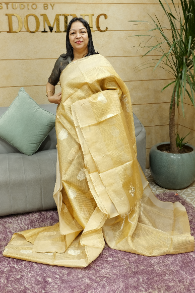 kota tissue Saree - Light golden  shade Search code 7008