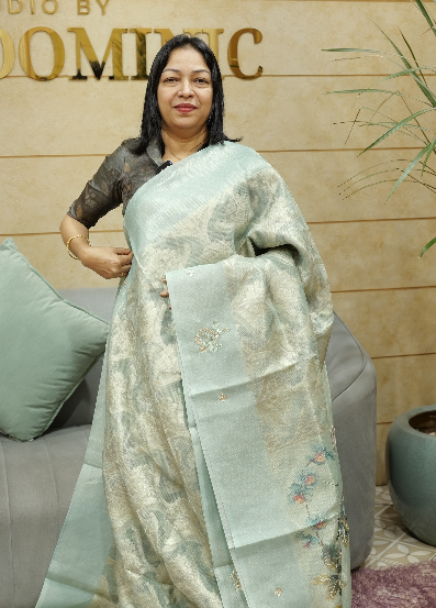 kota tissue Saree - Green shade Search code 7009