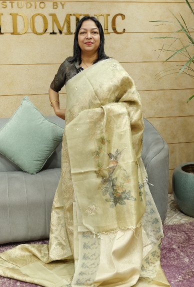 kota tissue Saree - Green shade Search code 7011