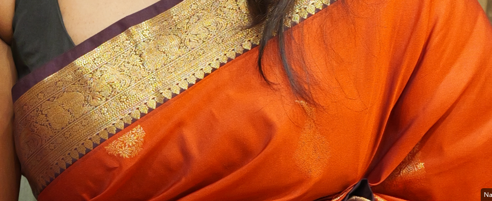 SEMI KANCHIPURAM SAREE- Burn orange to Coffee brown Search code 2000