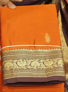 SEMI KANCHIPURAM SAREE- Burn orange to Coffee brown Search code 2004