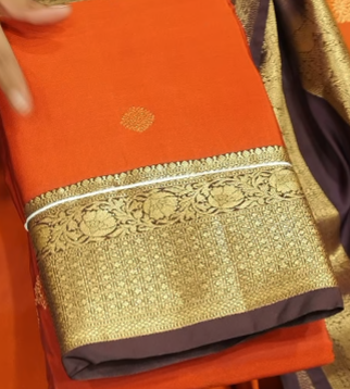 SEMI KANCHIPURAM SAREE- Burn orange to Coffee brown Search code 2005