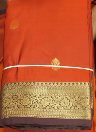 SEMI KANCHIPURAM SAREE- Burn orange to Coffee brown Search code 2007