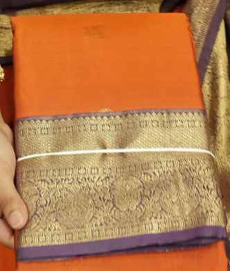 SEMI KANCHIPURAM SAREE- Burn orange to violet Search code 2008
