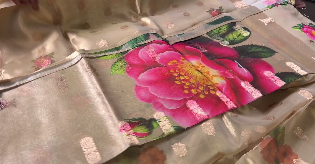 Tissue  Organza Saree- Golden shade Search code 8607