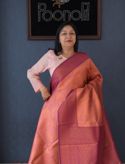Semi Silk Saree -Peach  to purple shade Search code 3711
