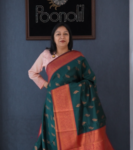 Semi Silk Saree -Bottle green to maroon shade Search code 3712