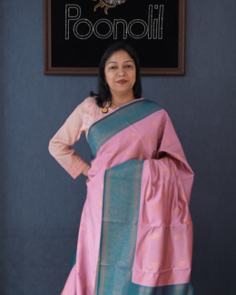 Semi Silk Saree -Pink to Tarquish blue shade Search code 3714