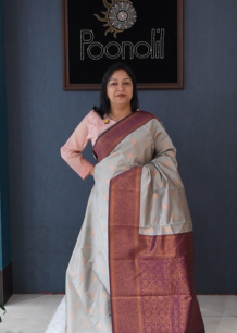 Semi Silk Saree -Gray to Purple   shade Search code 3717