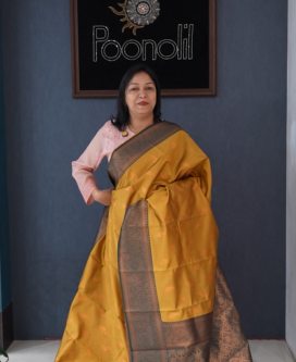 Semi Silk Saree -Yellow to Green   shade Search code 3718