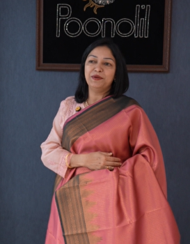 Semi Silk Saree -Dark peach to  green  shade Search code 1704