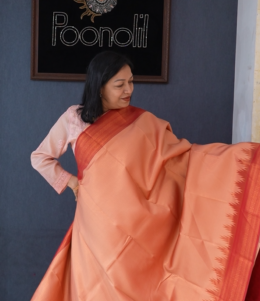 Semi Silk Saree -Peach to Marron  shade Search code 1708