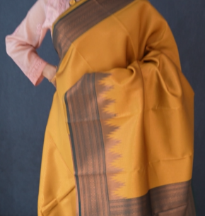 Semi Silk Saree -Yellow  to green  shade Search code 1709
