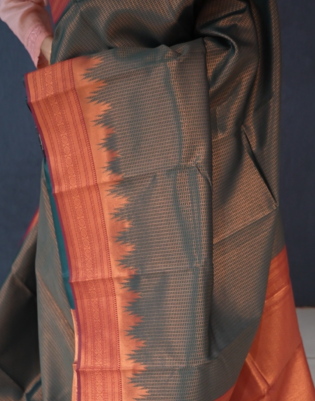 Semi Silk Saree -Green to Maroon  shade Search code 1713