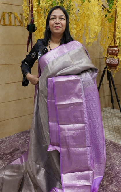 Semi Silk Saree - lavender or lilac shade Search code 4200
