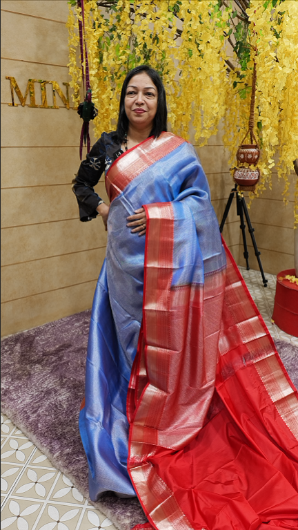 Semi Silk Saree -red or blue shade Search code 4201