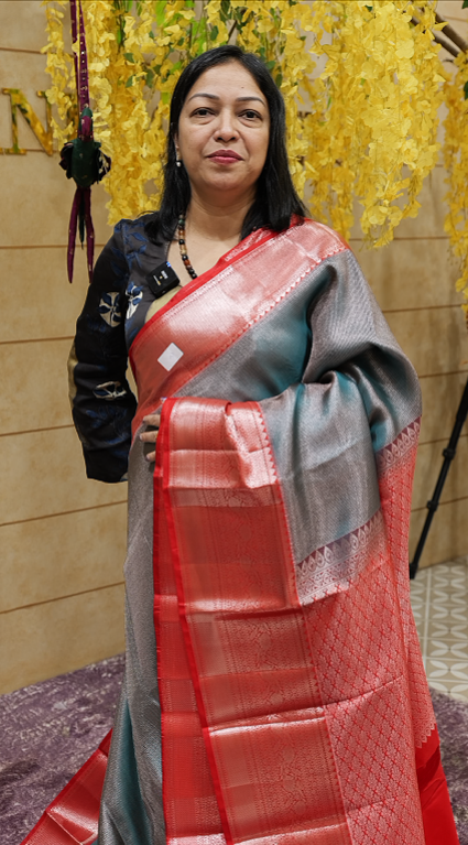 Semi Silk Saree -  bluish or red shade Search code 4204