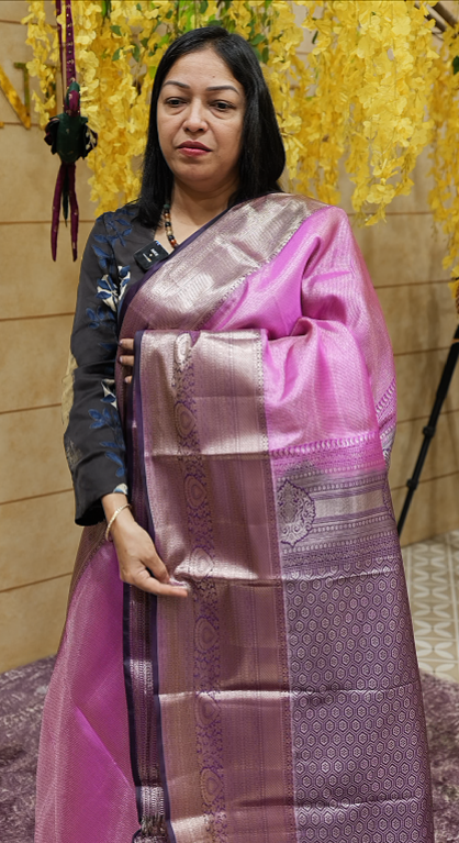 Semi Silk Saree - pink to wine grape shade Search code 4205