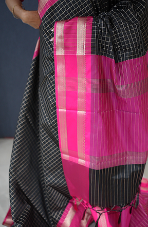 Semi Silk Saree -Jet black to Lotus pink   shade Search code 8801