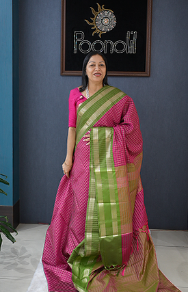 Semi Silk Saree - Lotus pink to green   shade Search code 8802